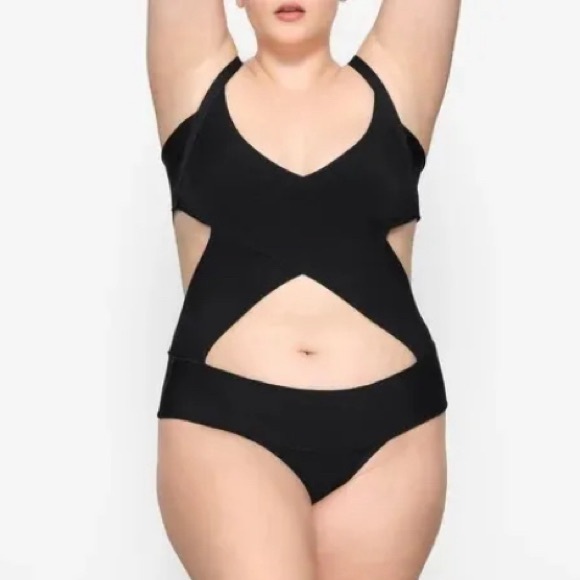 Skims Black Onyx Knit Swim Monokini Bathing Suit New with tags Size 4X Swimsuit - Picture 2 of 5